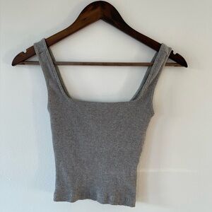 Urban Outfitters UO Light Grey Cropped Square-neck Ribbed Tank Top S Small
